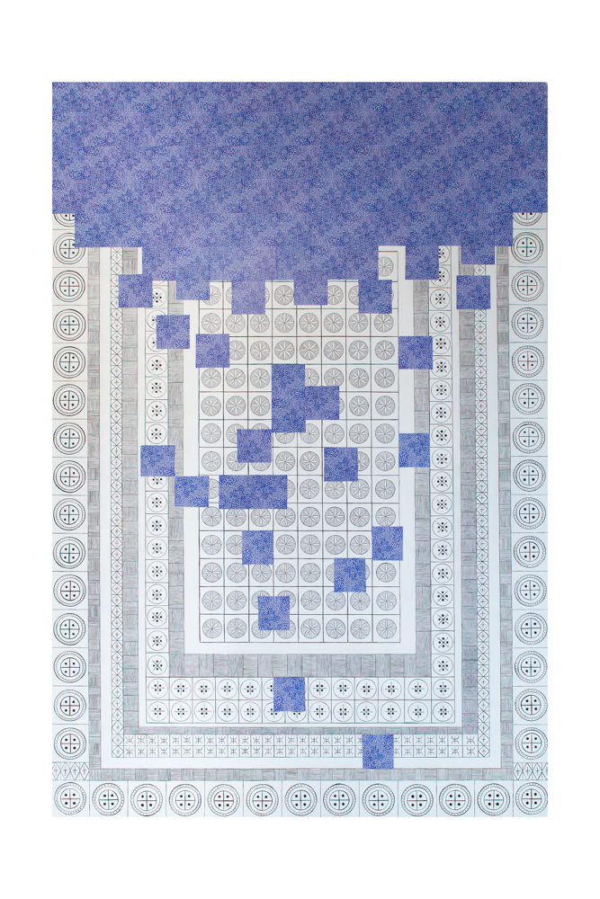 Tetris n°1, 195x130cm, collage et acrylique sur toile, 2020